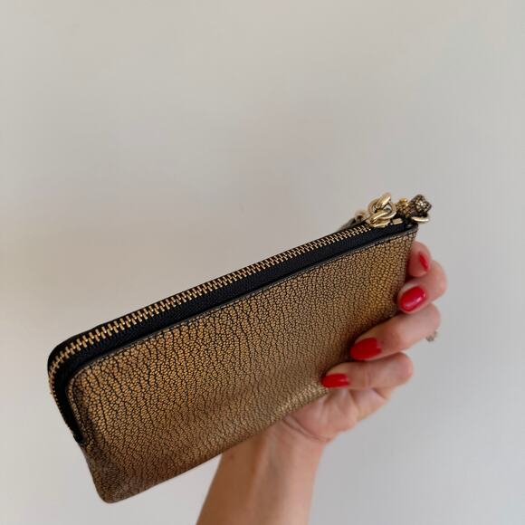 Coach Pebbled Leather Metallic Wristlet Gold OS - Picture 4 of 8